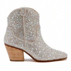 Silver Rhinestone Western Ankle Boots